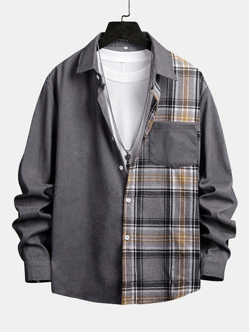 Corduroy Check Patchwork Shirt